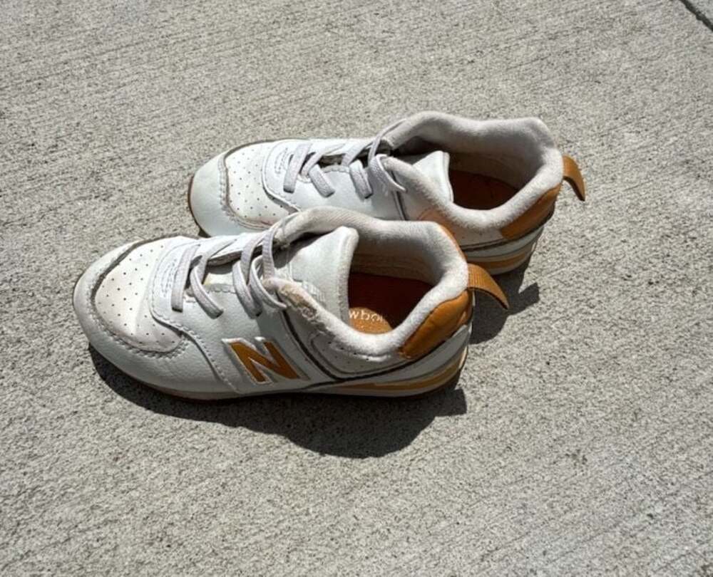New Balance Toddler Size 9 White and Mustard Yellow Sneakers